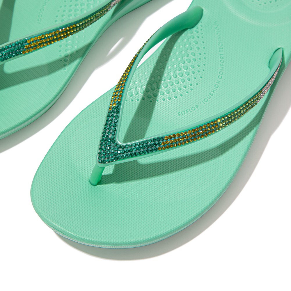 Fitflop Womens Flip-flops Mint Green - Iqushion Ombré Sparkle - EX4357091